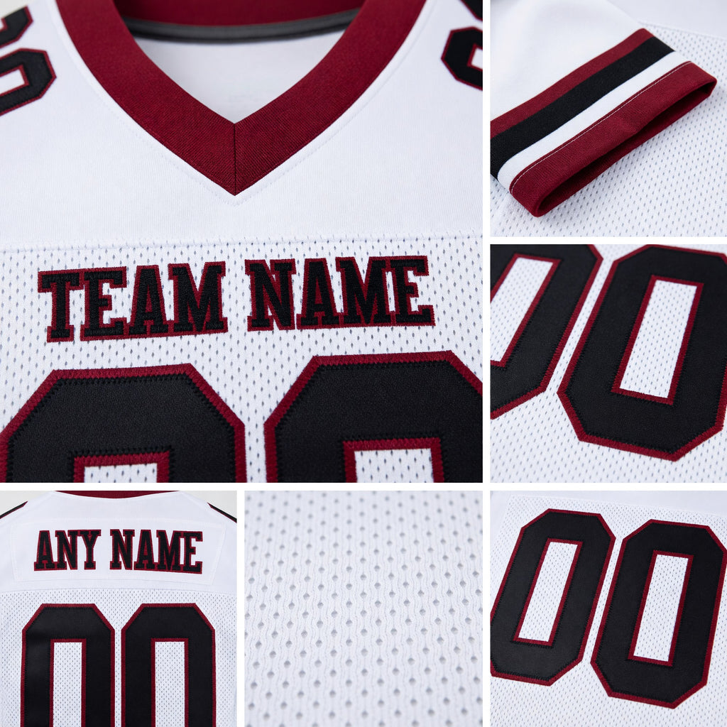 Custom White Black-Burgundy Mesh Authentic Football Jersey detail