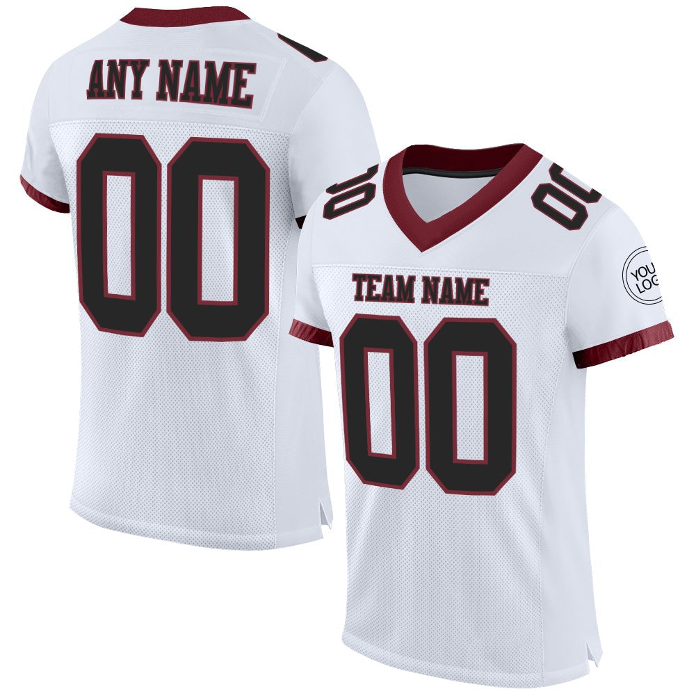 Custom White Black-Burgundy Mesh Authentic Football Jersey photo 1