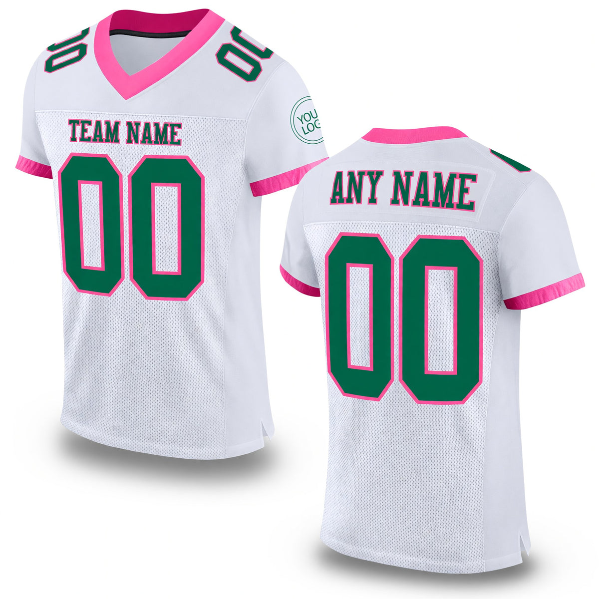 Custom White Kelly Green-Pink Mesh Authentic Football Jersey