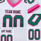 Custom White Kelly Green-Pink Mesh Authentic Football Jersey detail