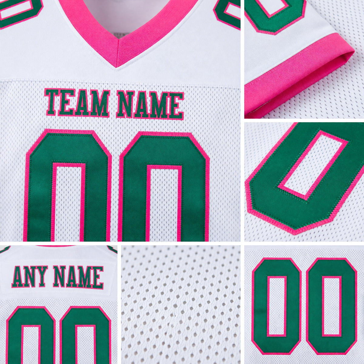 Custom White Kelly Green-Pink Mesh Authentic Football Jersey detail