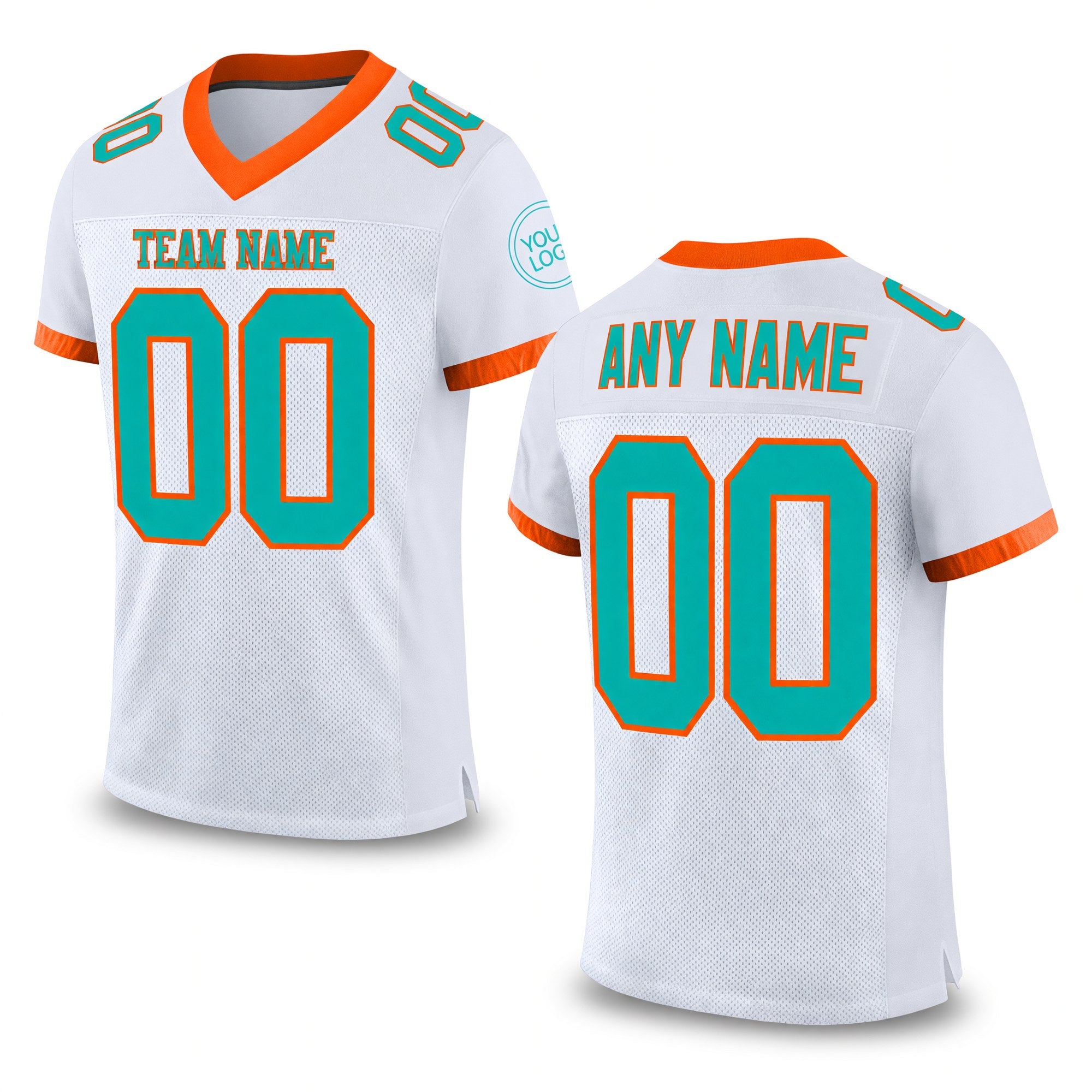 Custom White Aqua-Orange Mesh Authentic Football Jersey