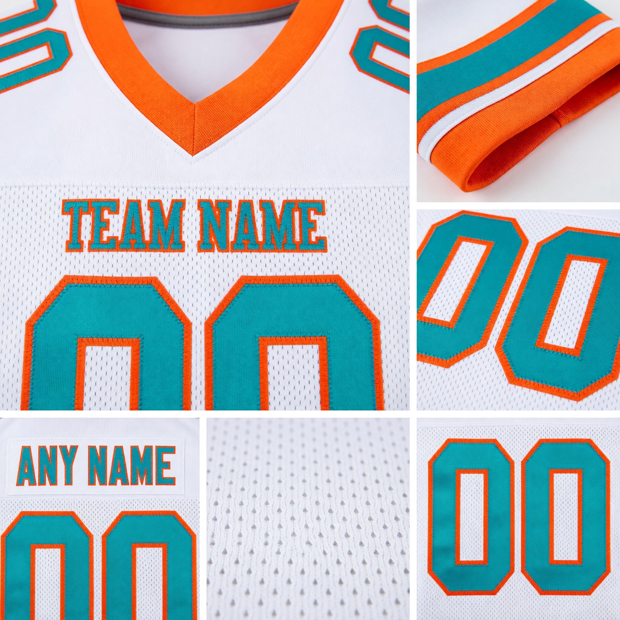 Custom White Aqua-Orange Mesh Authentic Football Jersey detail