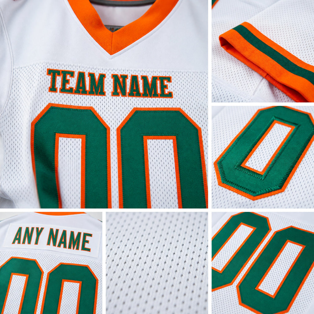 Custom White Kelly Green-Orange Mesh Authentic Football Jersey detail