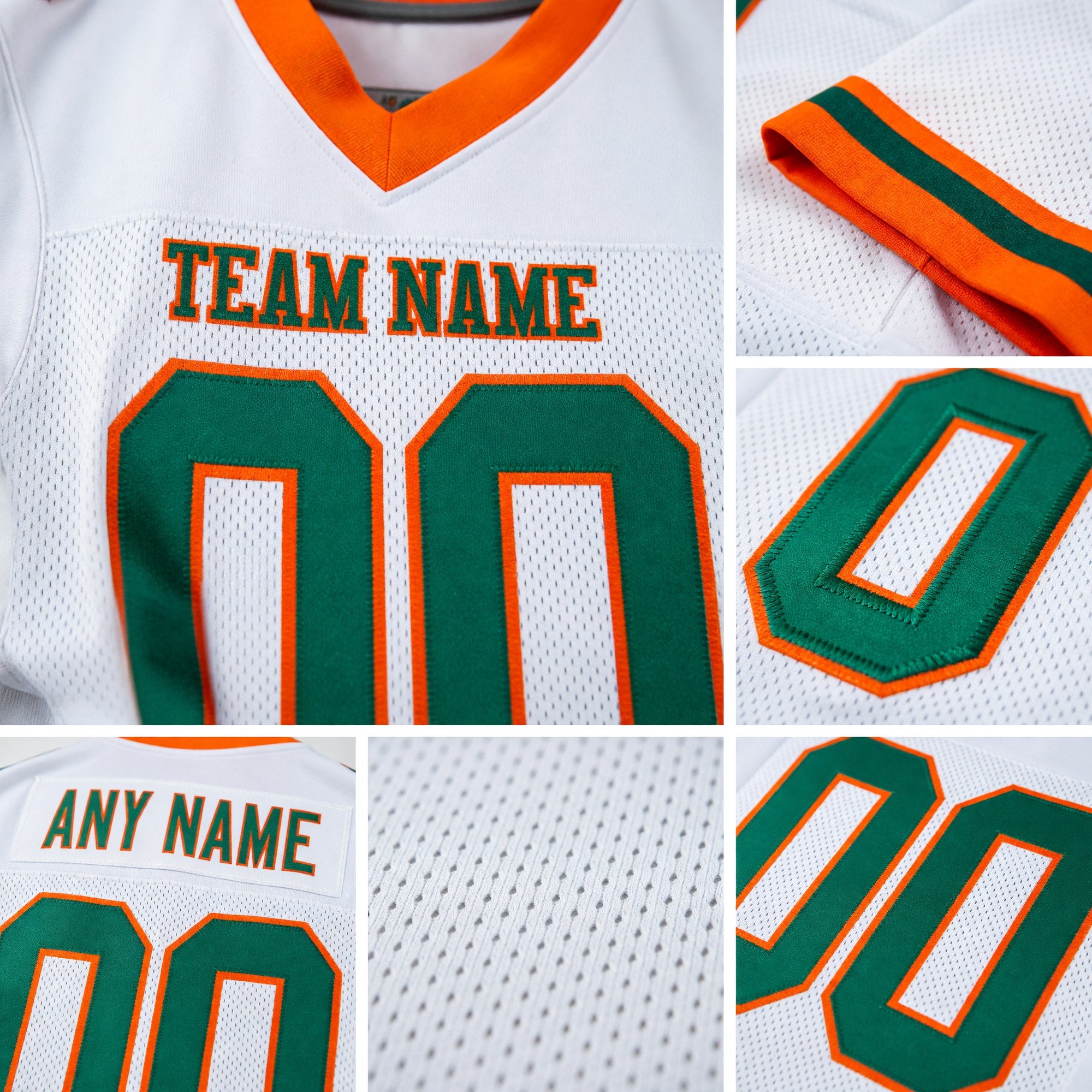 Custom White Kelly Green-Orange Mesh Authentic Football Jersey detail