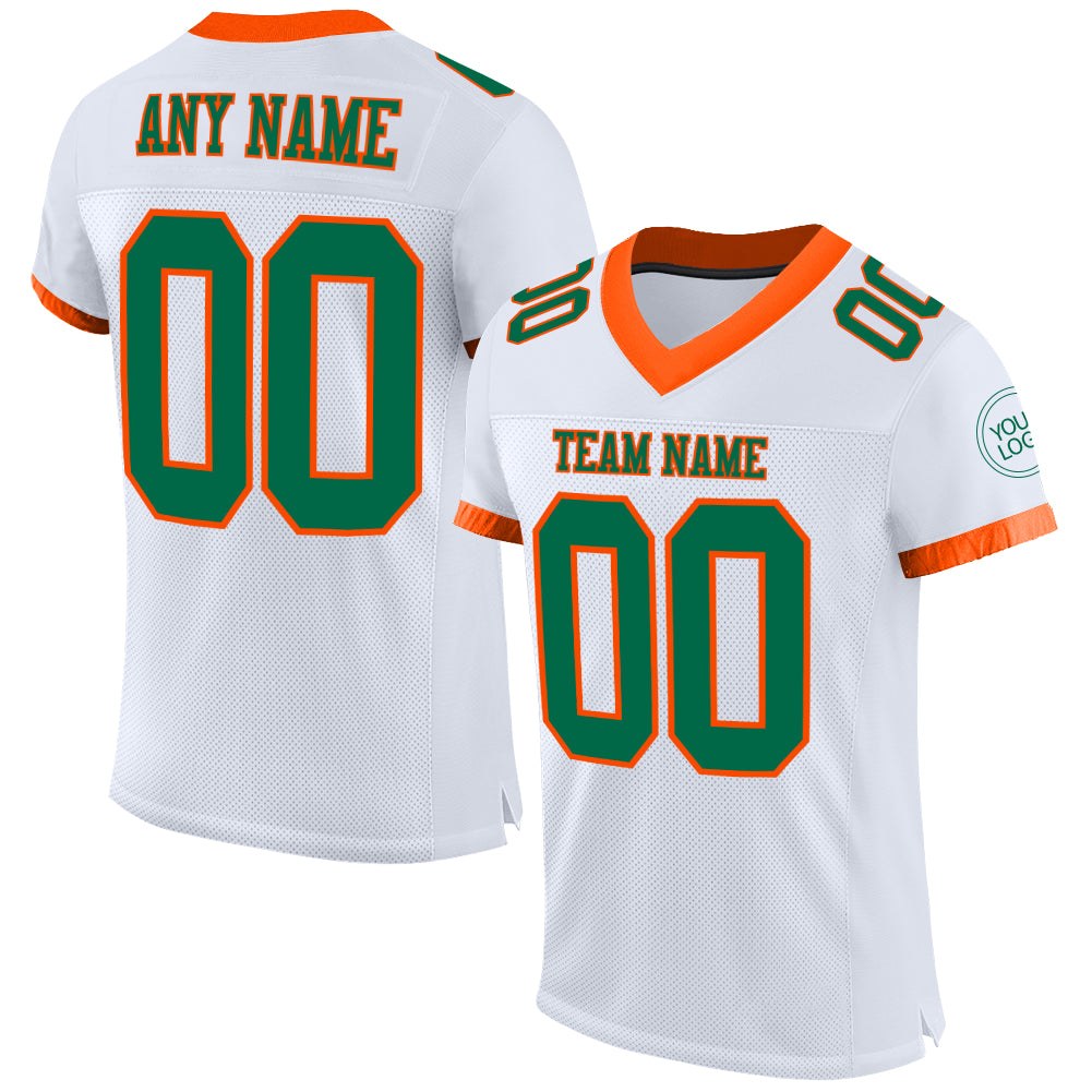 Custom White Kelly Green-Orange Mesh Authentic Football Jersey photo 1