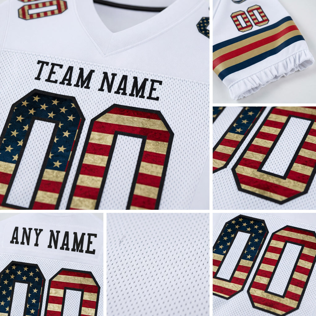 Custom White Vintage USA Flag-Black Mesh Authentic Football Jersey detail
