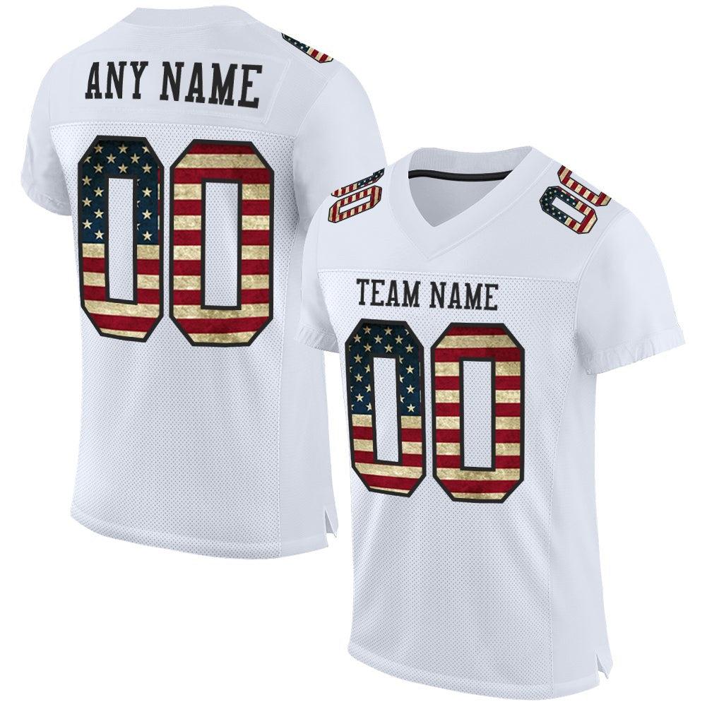 Custom White Vintage USA Flag-Black Mesh Authentic Football Jersey photo 1