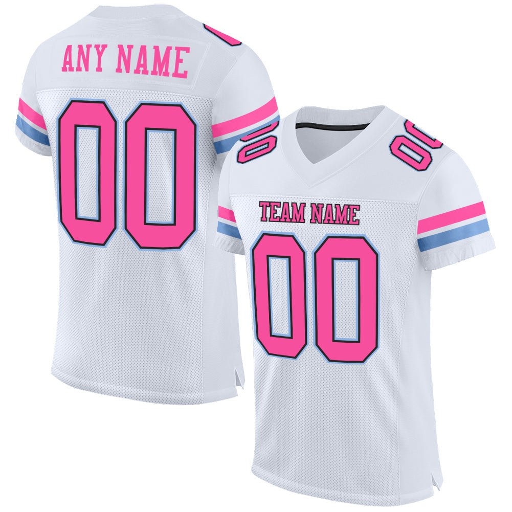Custom White Pink Black-Light Blue Mesh Authentic Football Jersey photo 1