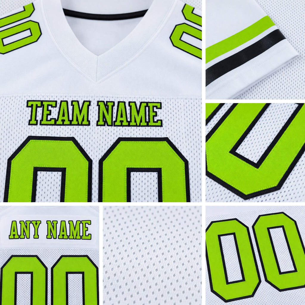 Custom White Neon Green-Black Mesh Authentic Football Jersey detail