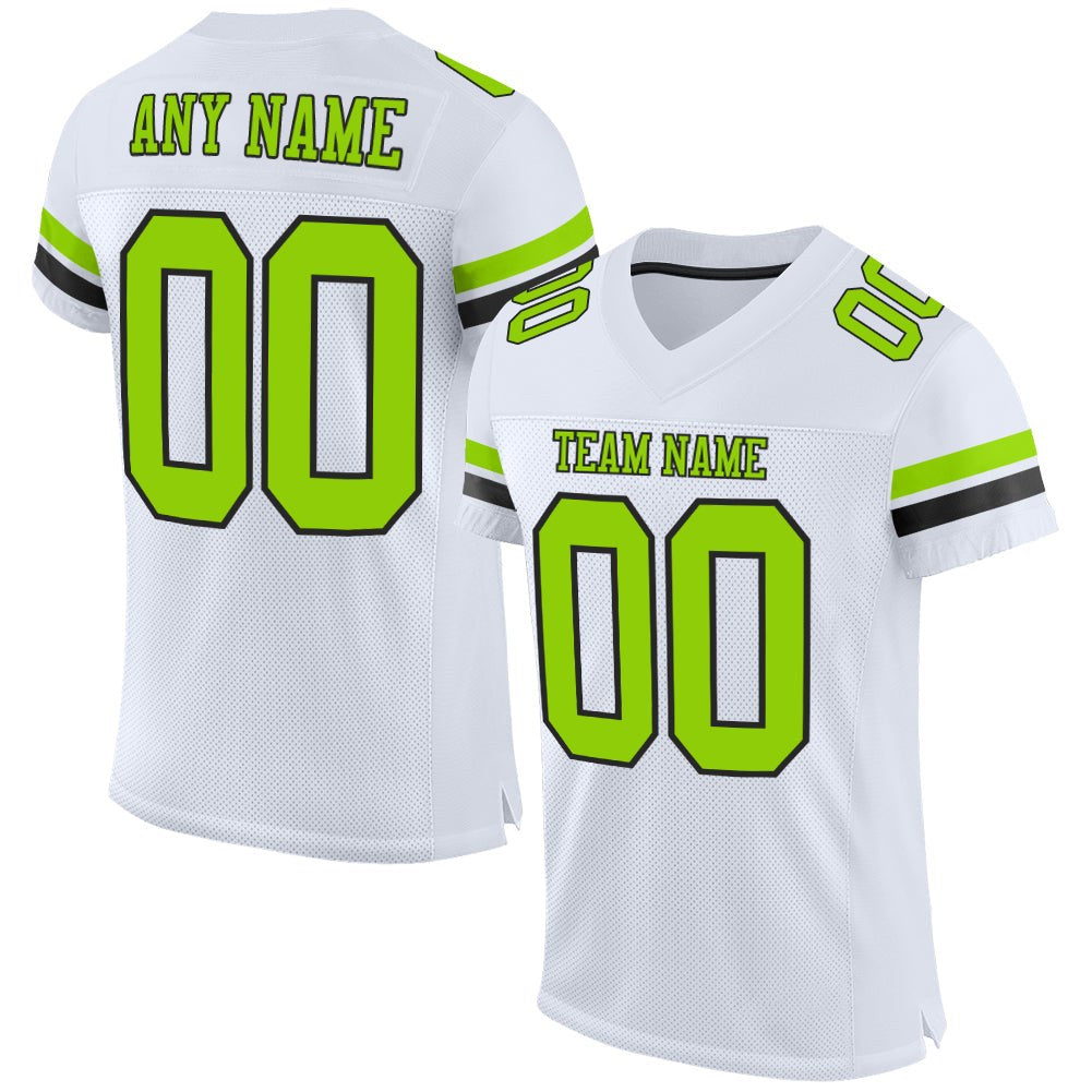Custom White Neon Green-Black Mesh Authentic Football Jersey photo 1