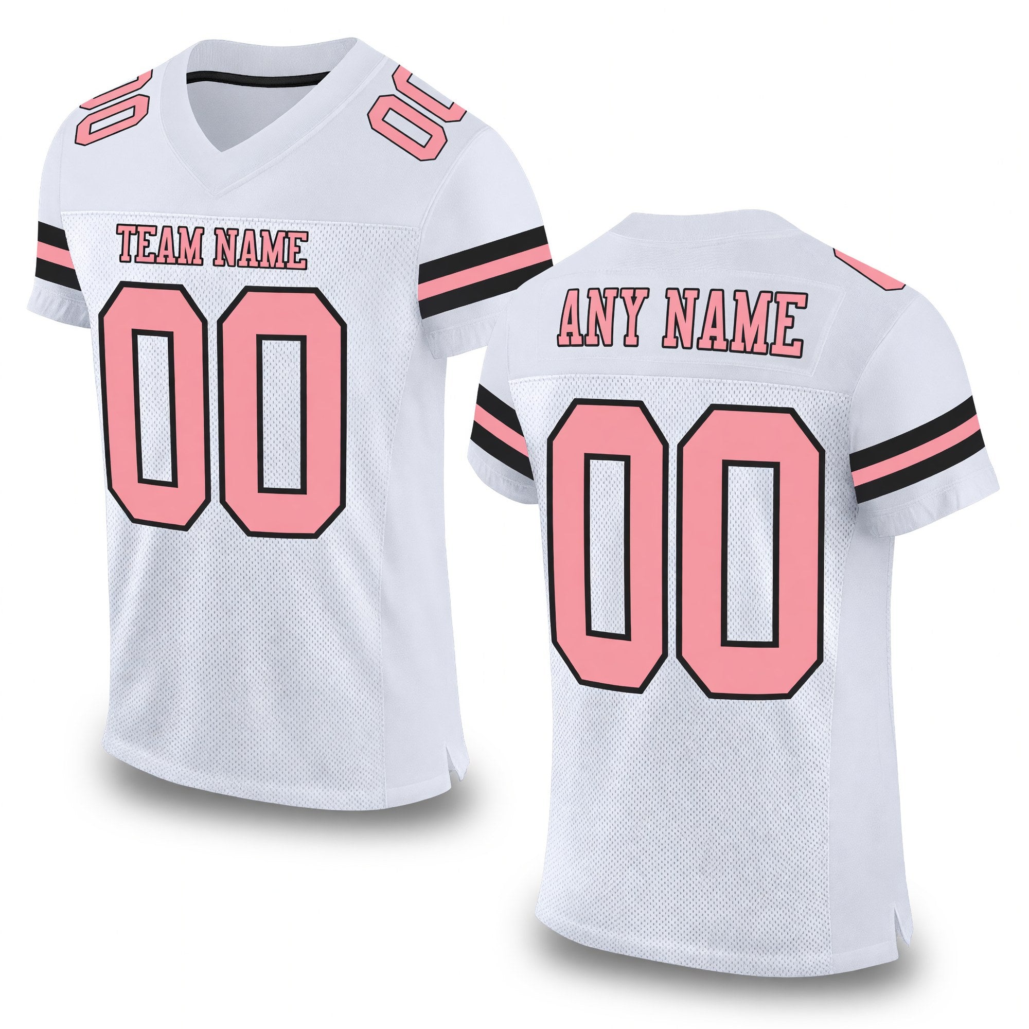Custom White Medium Pink-Black Mesh Authentic Football Jersey