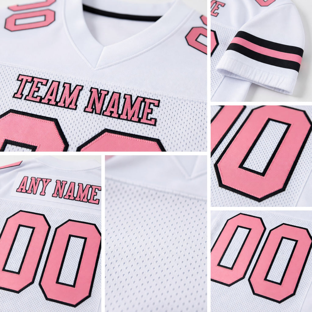 Custom White Medium Pink-Black Mesh Authentic Football Jersey detail