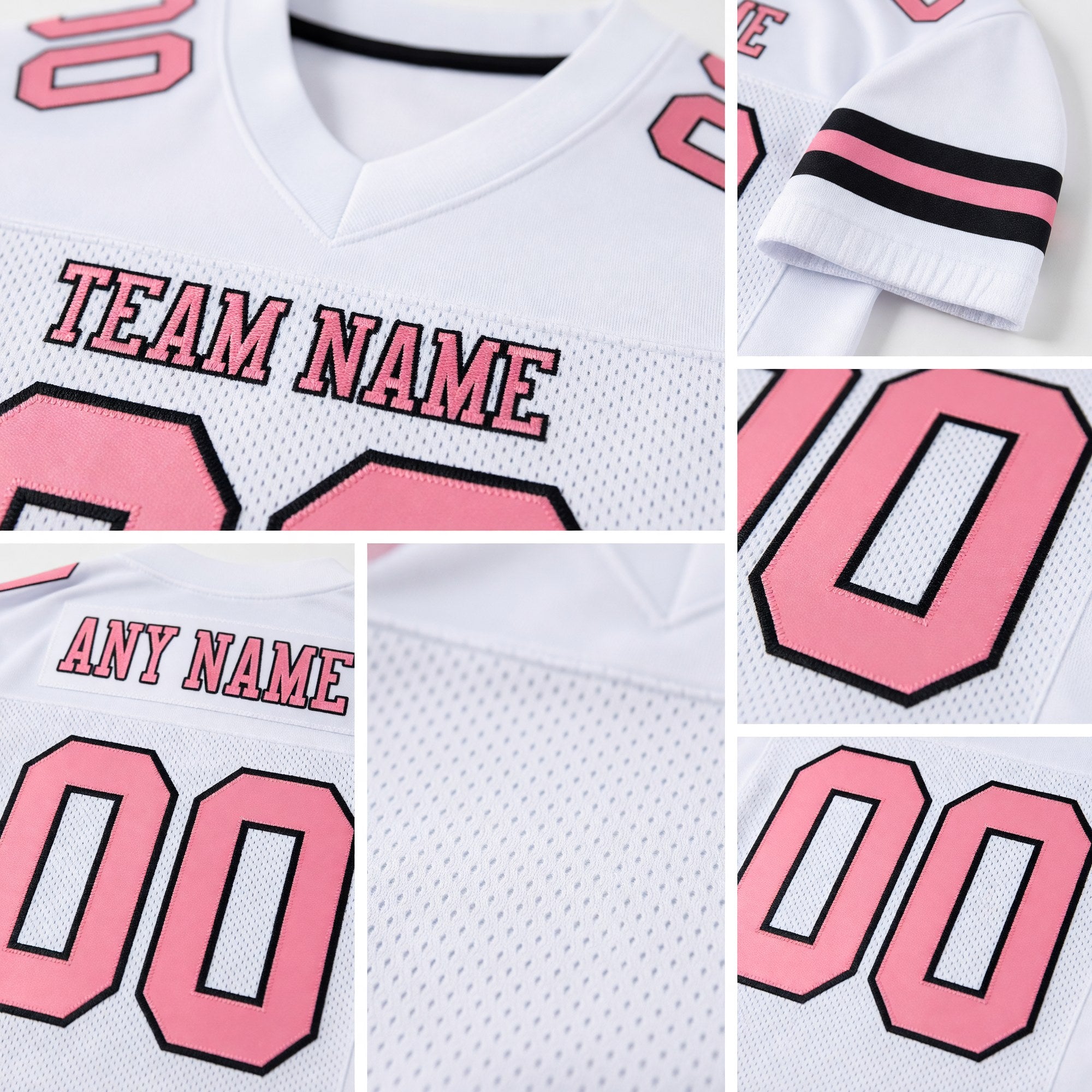 Custom White Medium Pink-Black Mesh Authentic Football Jersey detail