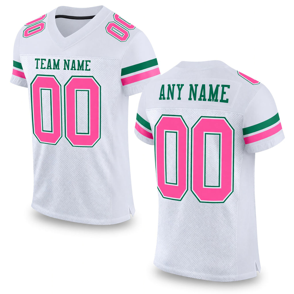 Custom White Pink-Kelly Green Mesh Authentic Football Jersey