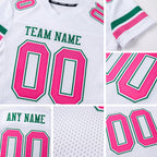 Custom White Pink-Kelly Green Mesh Authentic Football Jersey detail