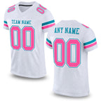 Custom White Pink-Teal Mesh Authentic Football Jersey
