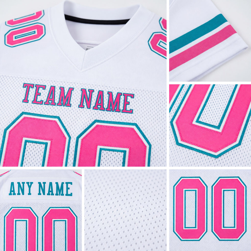 Custom White Pink-Teal Mesh Authentic Football Jersey detail