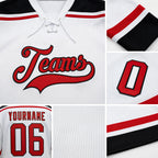 Custom White Red-Black Hockey Lace Neck Jersey detail