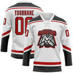 Custom White Red-Black Hockey Lace Neck Jersey photo 2