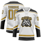 Custom White Old Gold-Black Hockey Lace Neck Jersey photo 2