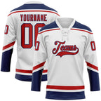 Custom White Red-Navy Hockey Lace Neck Jersey photo 1