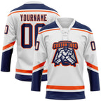Custom White Navy-Orange Hockey Lace Neck Jersey photo 2