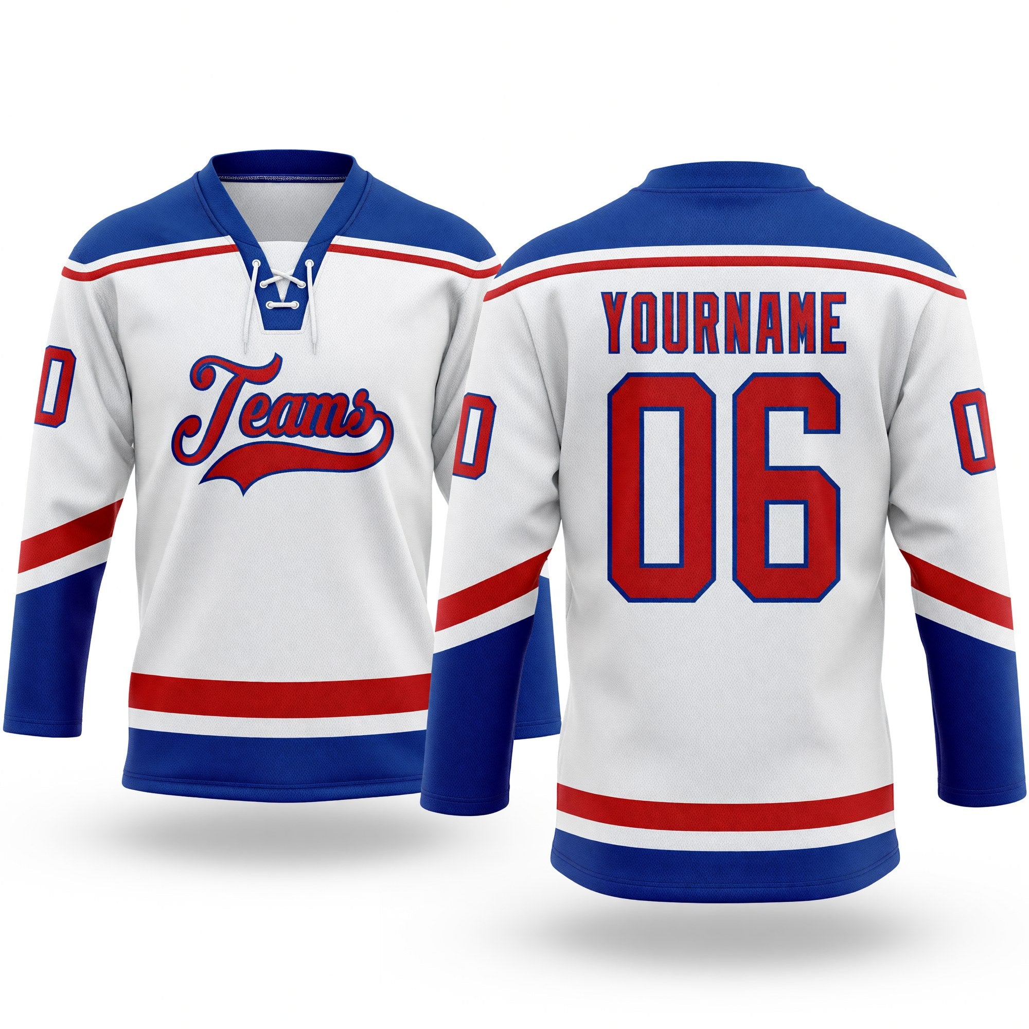 Custom White Red-Royal Hockey Lace Neck Jersey