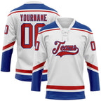 Custom White Red-Royal Hockey Lace Neck Jersey photo 1