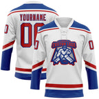 Custom White Red-Royal Hockey Lace Neck Jersey photo 2