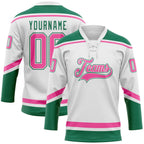 Custom White Pink-Kelly Green Hockey Lace Neck Jersey photo 1