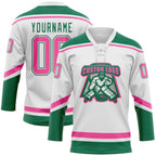 Custom White Pink-Kelly Green Hockey Lace Neck Jersey photo 2