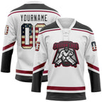 Custom White Vintage USA Flag Black-Maroon Hockey Lace Neck Jersey photo 2