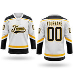Custom White Black-Gold Hockey Lace Neck Jersey