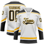 Custom White Black-Gold Hockey Lace Neck Jersey photo 1