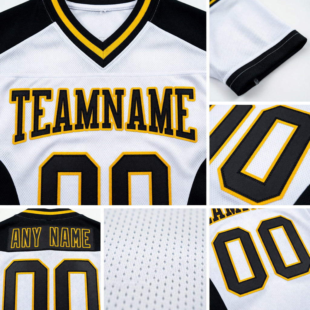 Custom White Black-Gold Authentic Football Jersey detail