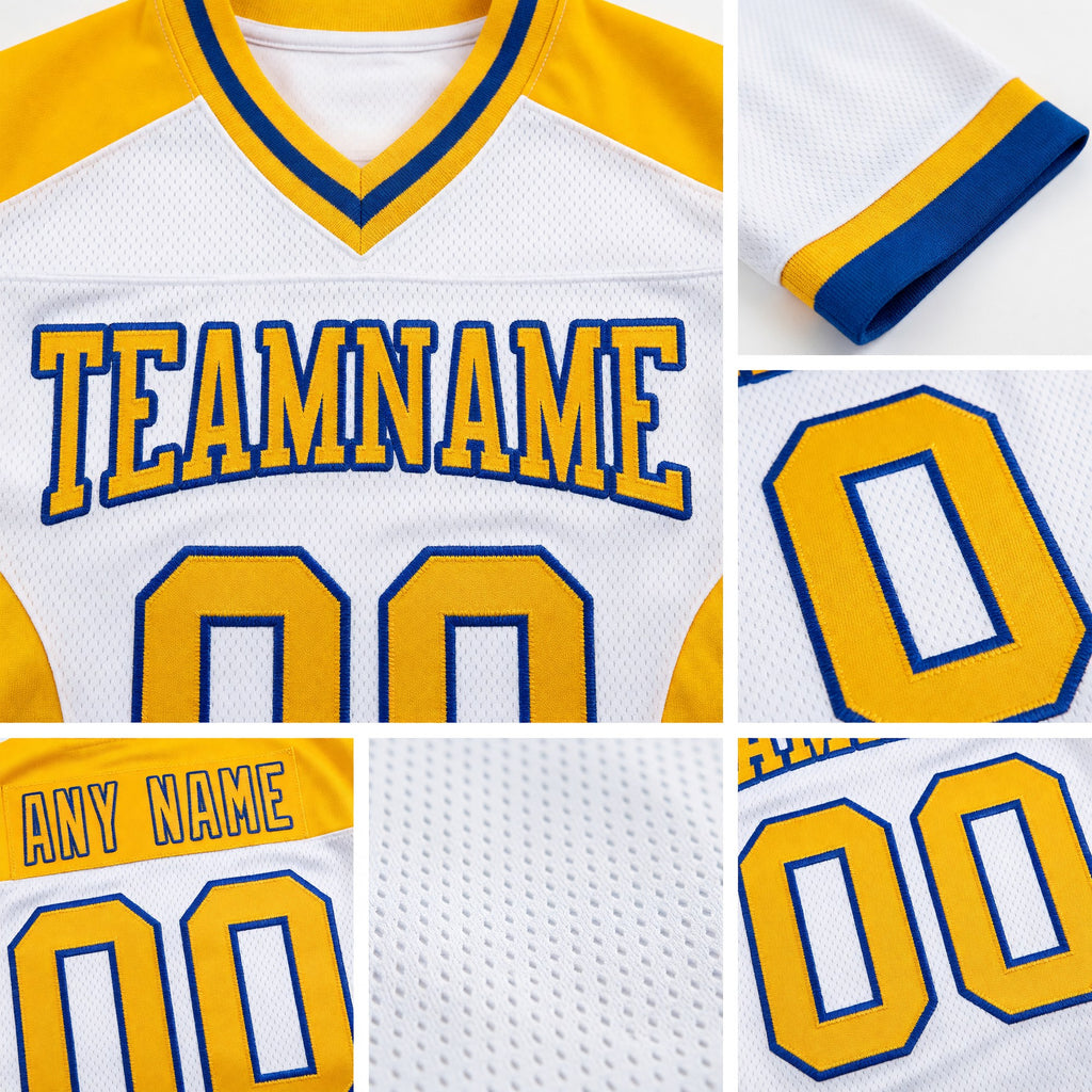 Custom White Gold-Royal Authentic Football Jersey detail