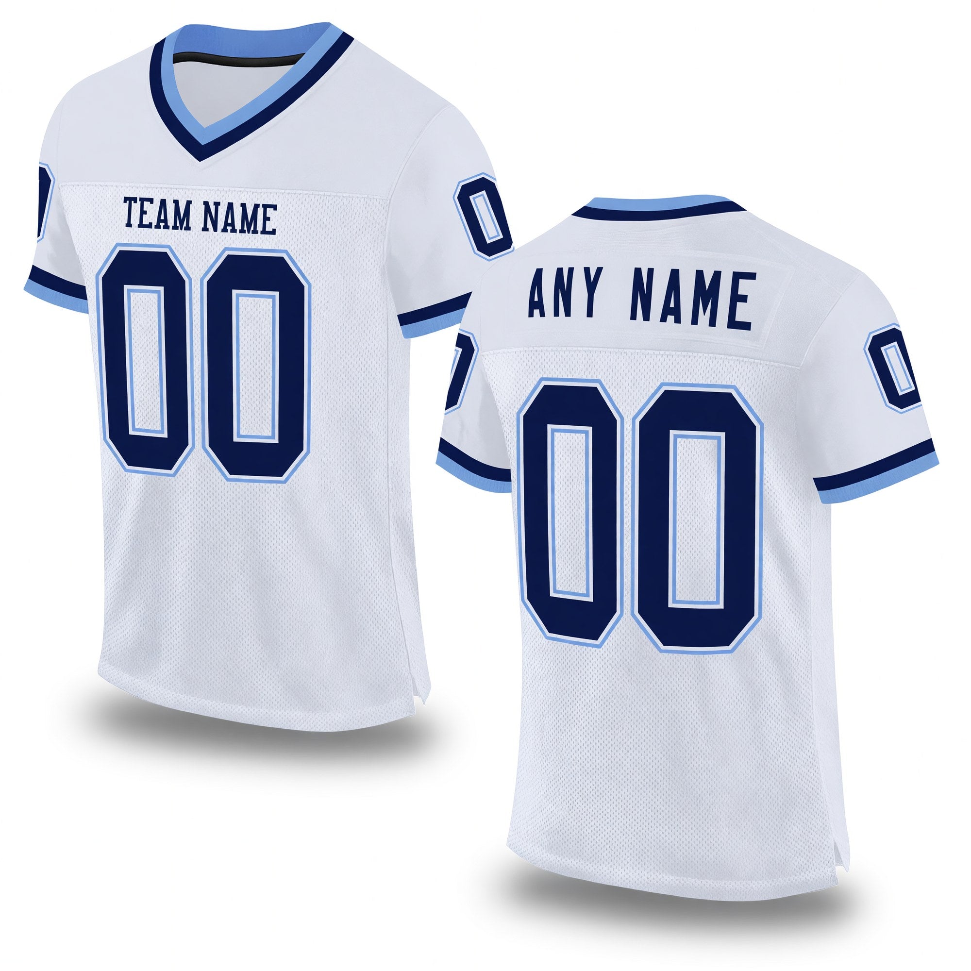 Custom White Navy-Light Blue Mesh Authentic Throwback Football Jersey