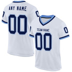 Custom White Navy-Light Blue Mesh Authentic Throwback Football Jersey photo 1