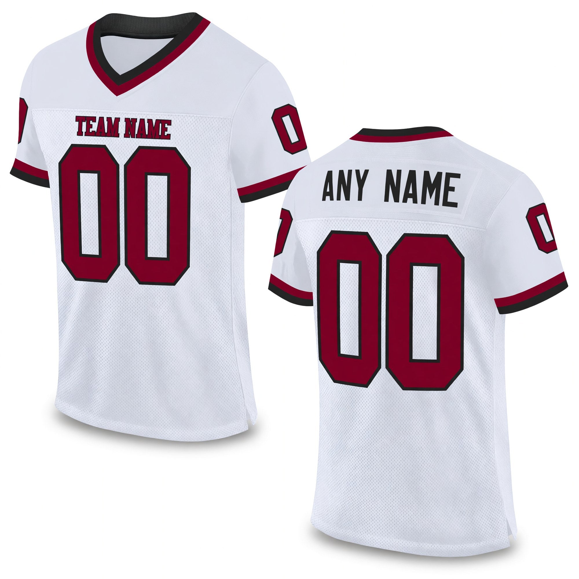 Custom White Maroon-Black Mesh Authentic Throwback Football Jersey