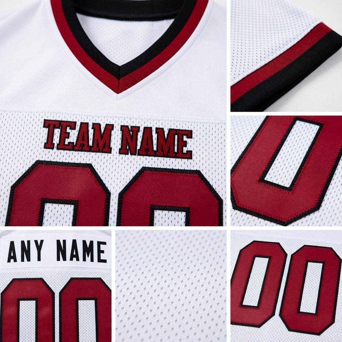 Custom White Maroon-Black Mesh Authentic Throwback Football Jersey detail