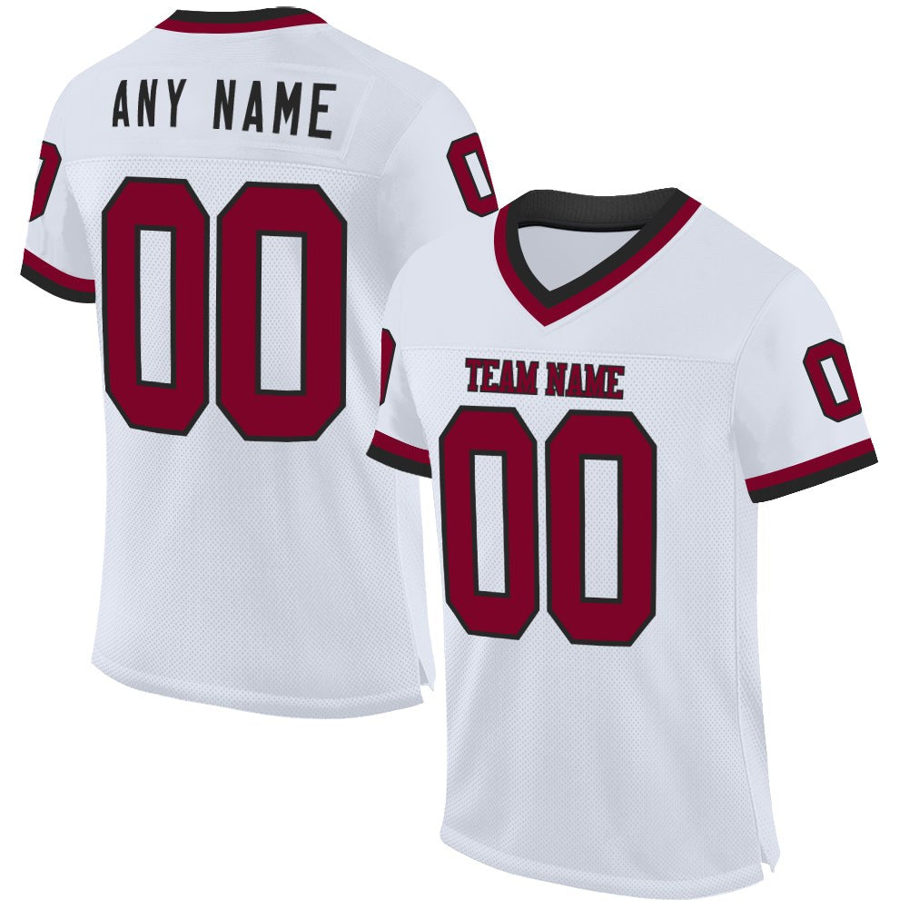 Custom White Maroon-Black Mesh Authentic Throwback Football Jersey photo 1