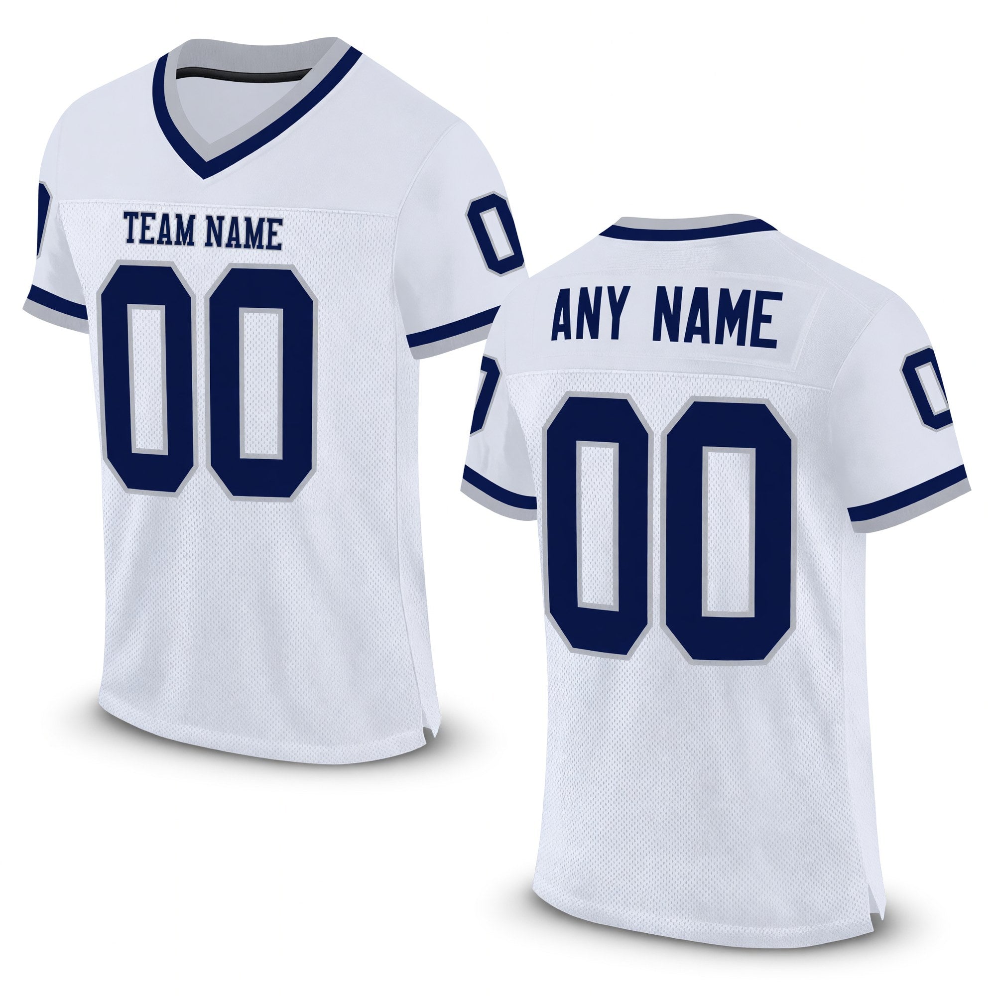 Custom White Navy-Gray Mesh Authentic Throwback Football Jersey