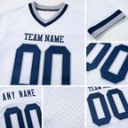 Custom White Navy-Gray Mesh Authentic Throwback Football Jersey detail