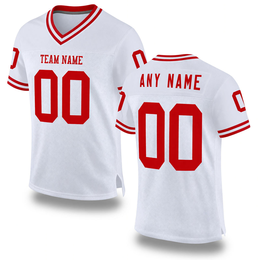 Custom White Red Mesh Authentic Throwback Football Jersey