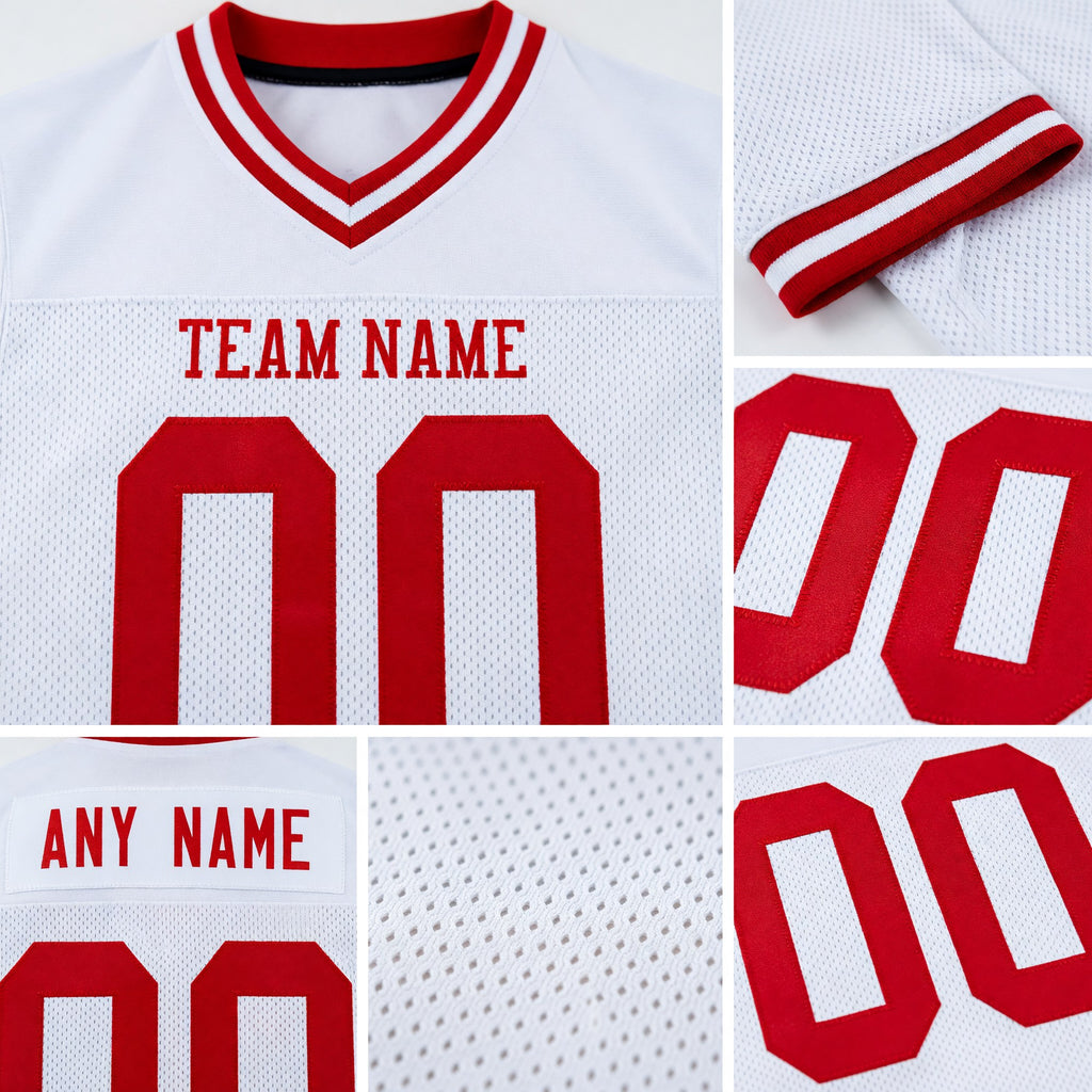 Custom White Red Mesh Authentic Throwback Football Jersey detail