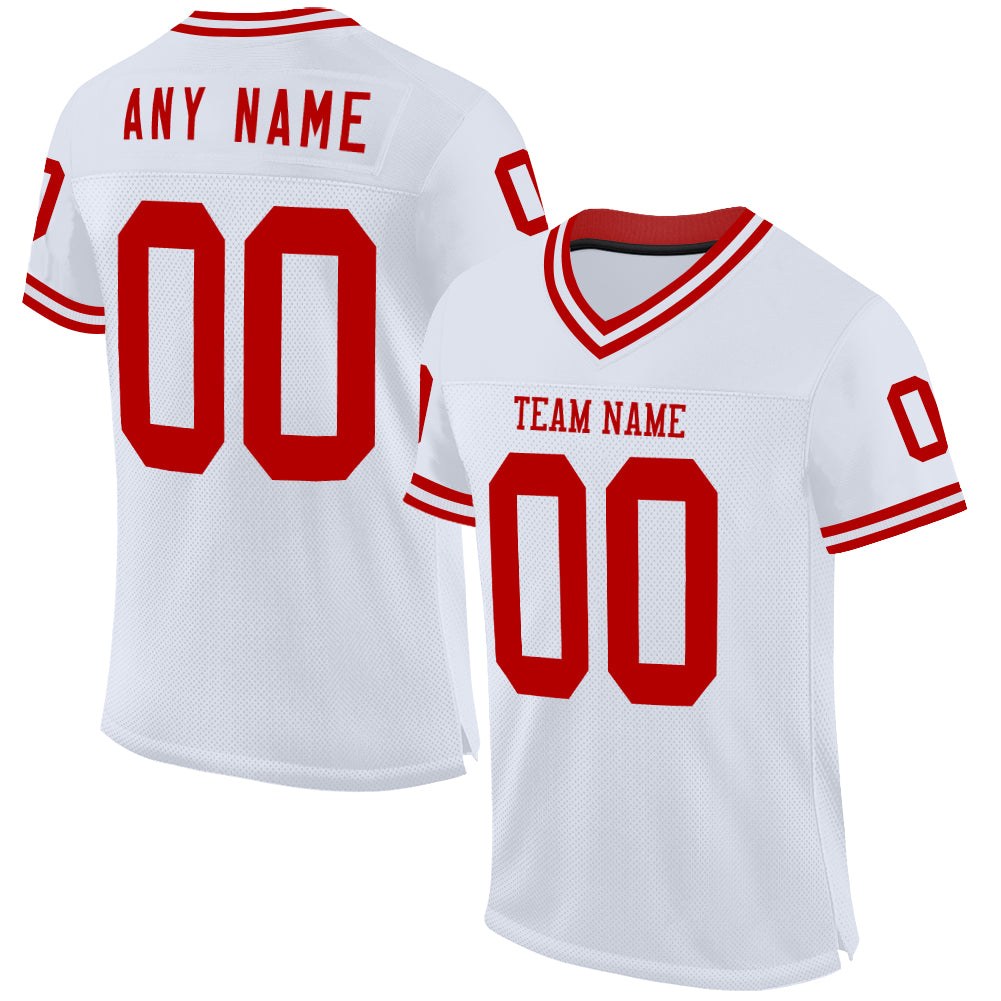 Custom White Red Mesh Authentic Throwback Football Jersey photo 1