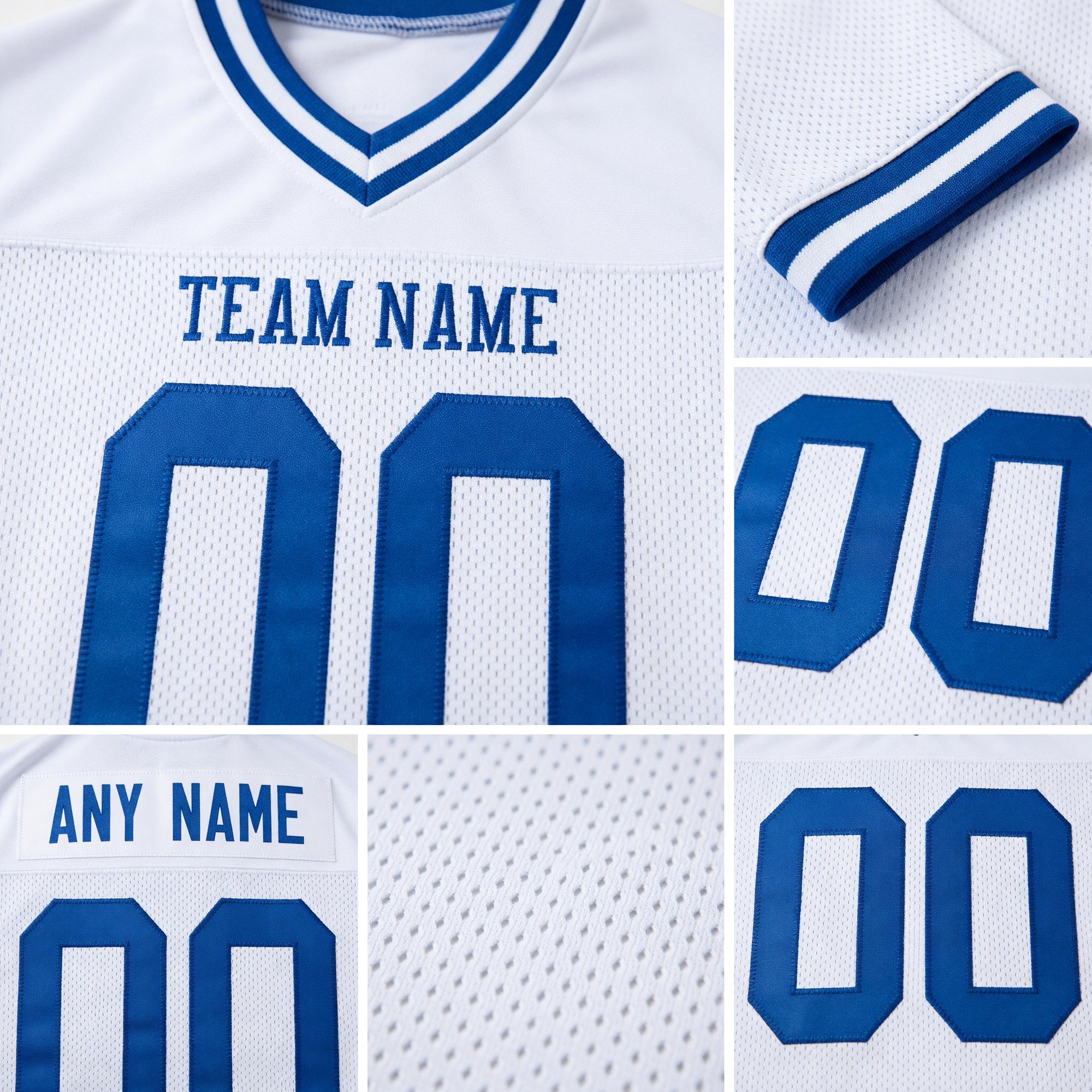 Custom White Royal Mesh Authentic Throwback Football Jersey detail