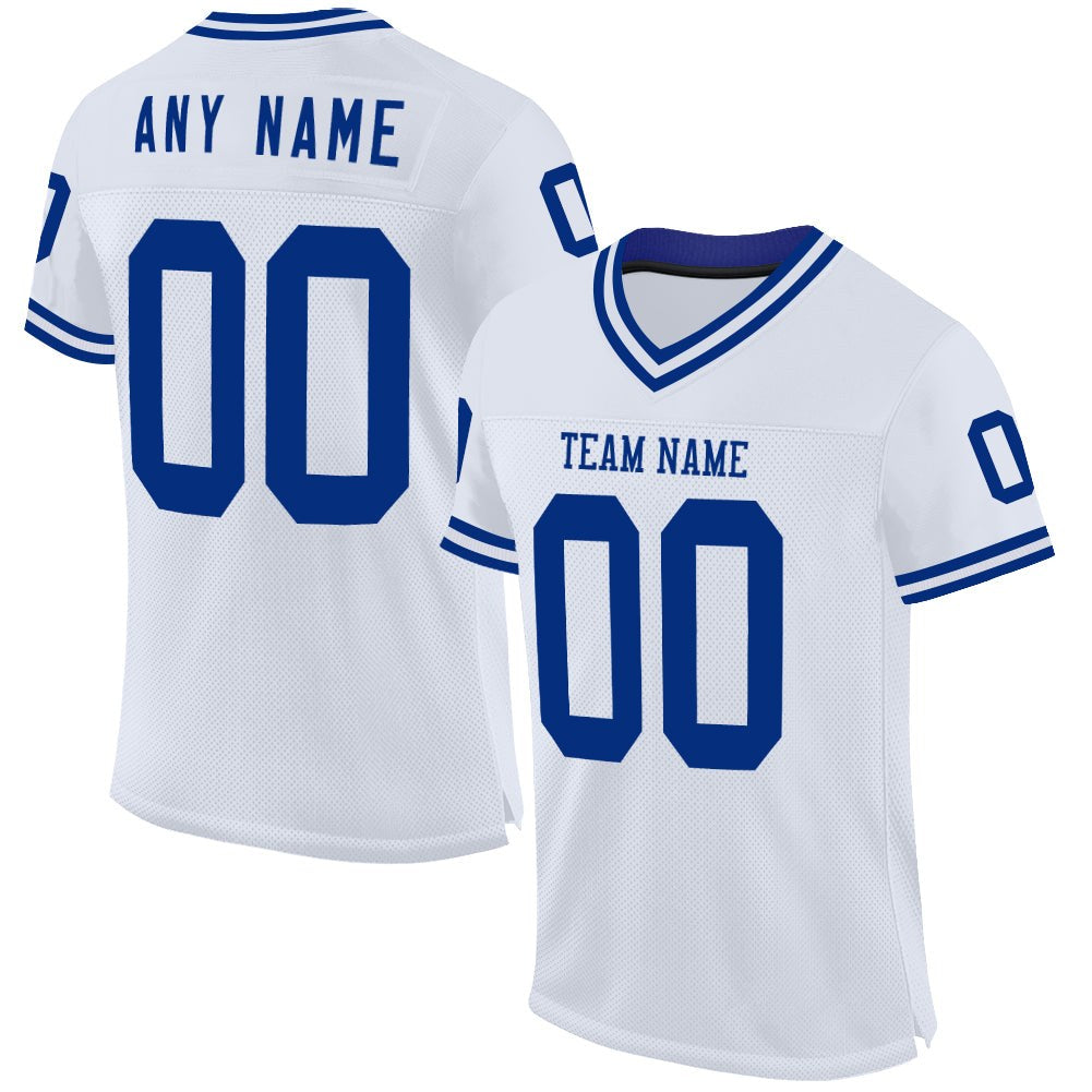 Custom White Royal Mesh Authentic Throwback Football Jersey photo 1