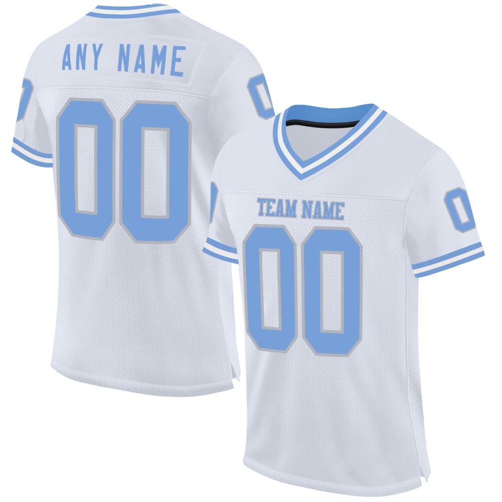 Custom White Light Blue-Gray Mesh Authentic Throwback Football Jersey photo 1